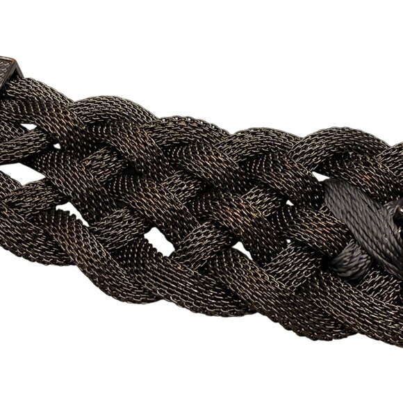 Banana Republic Faceted Crystal Black Mesh Chain Bangle Bracelet Silver Tone - Picture 6 of 6